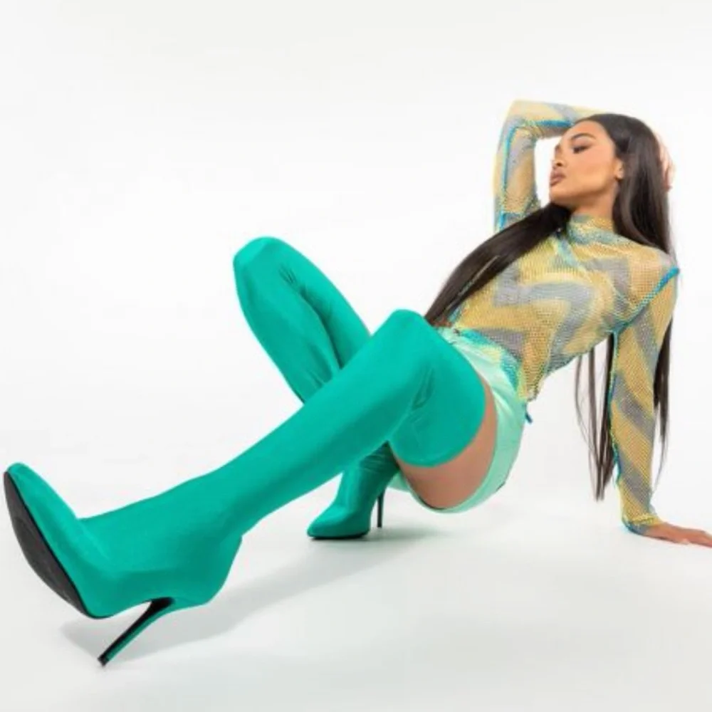 Green Azalea wang star stretch thigh high stiletto boot 💚 - Picture 3 of 4